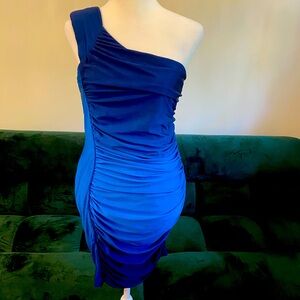 Blue ombré ruched bodycon mini dress